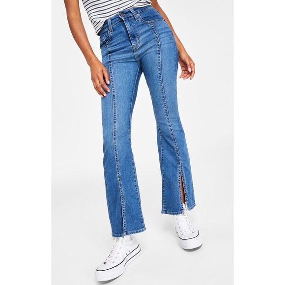 Levi's Women's Sz 6 Medium W28 L32 Blue 726 High Rise Flare Split-Hem Jeans - Picture 8 of 9